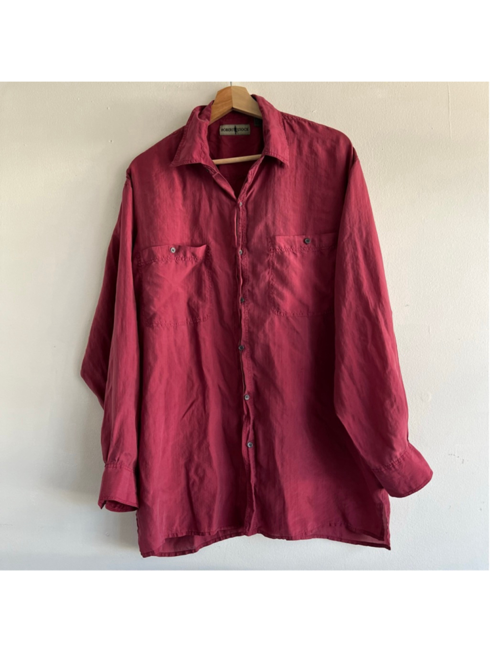 Women's ROBERT STOCK Red Silk Button Down Shirt L